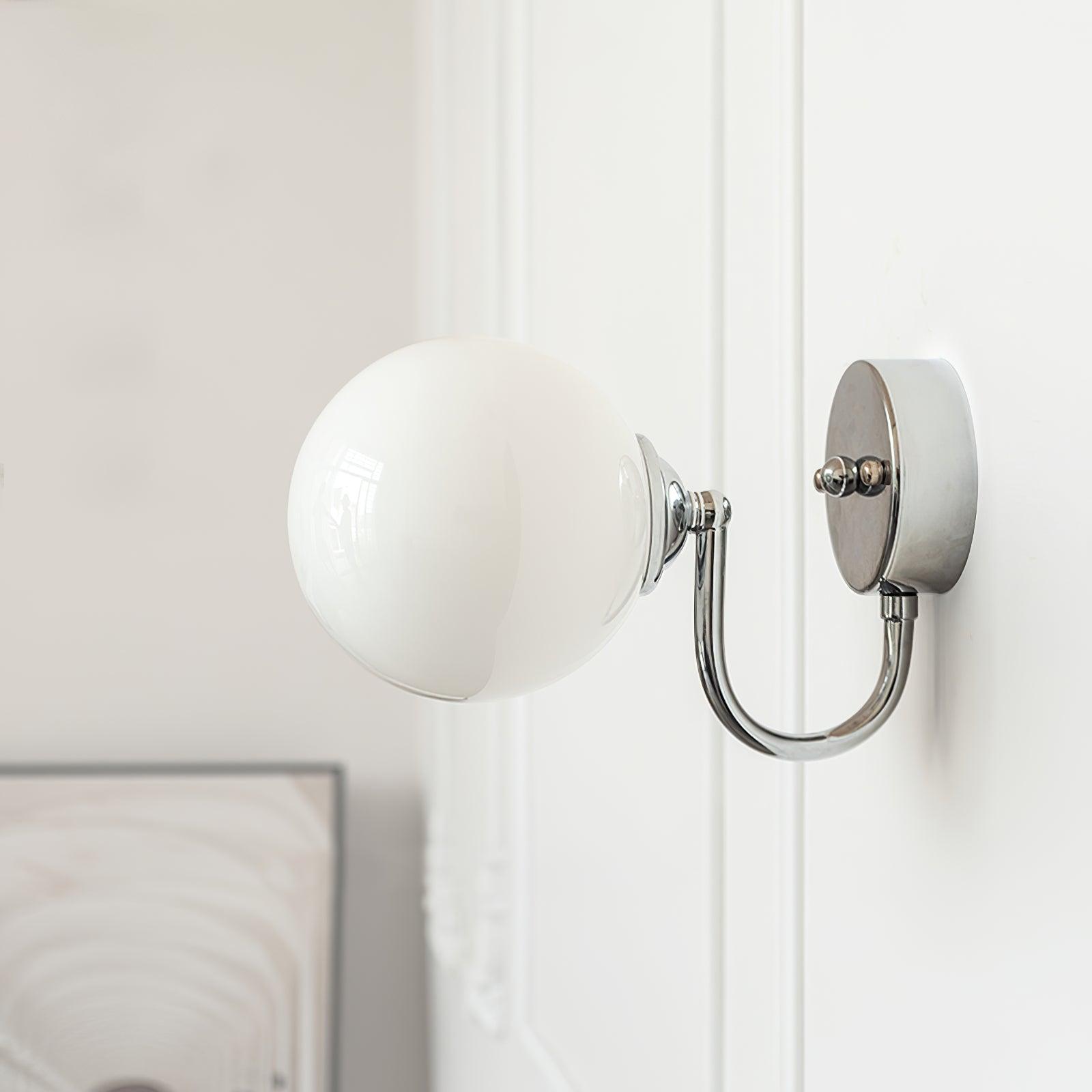 Modern Glass Globe Wall Sconce Set of 2 Minimalist Indoor Chrome Light Fixture