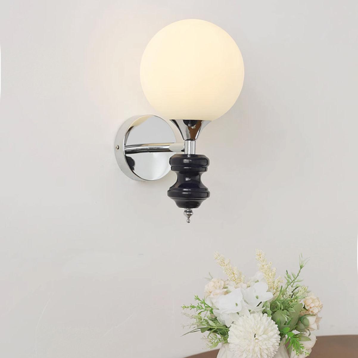 Modern Glass Globe Wall Sconce with Blue and Chrome Metal Frame Set of 2