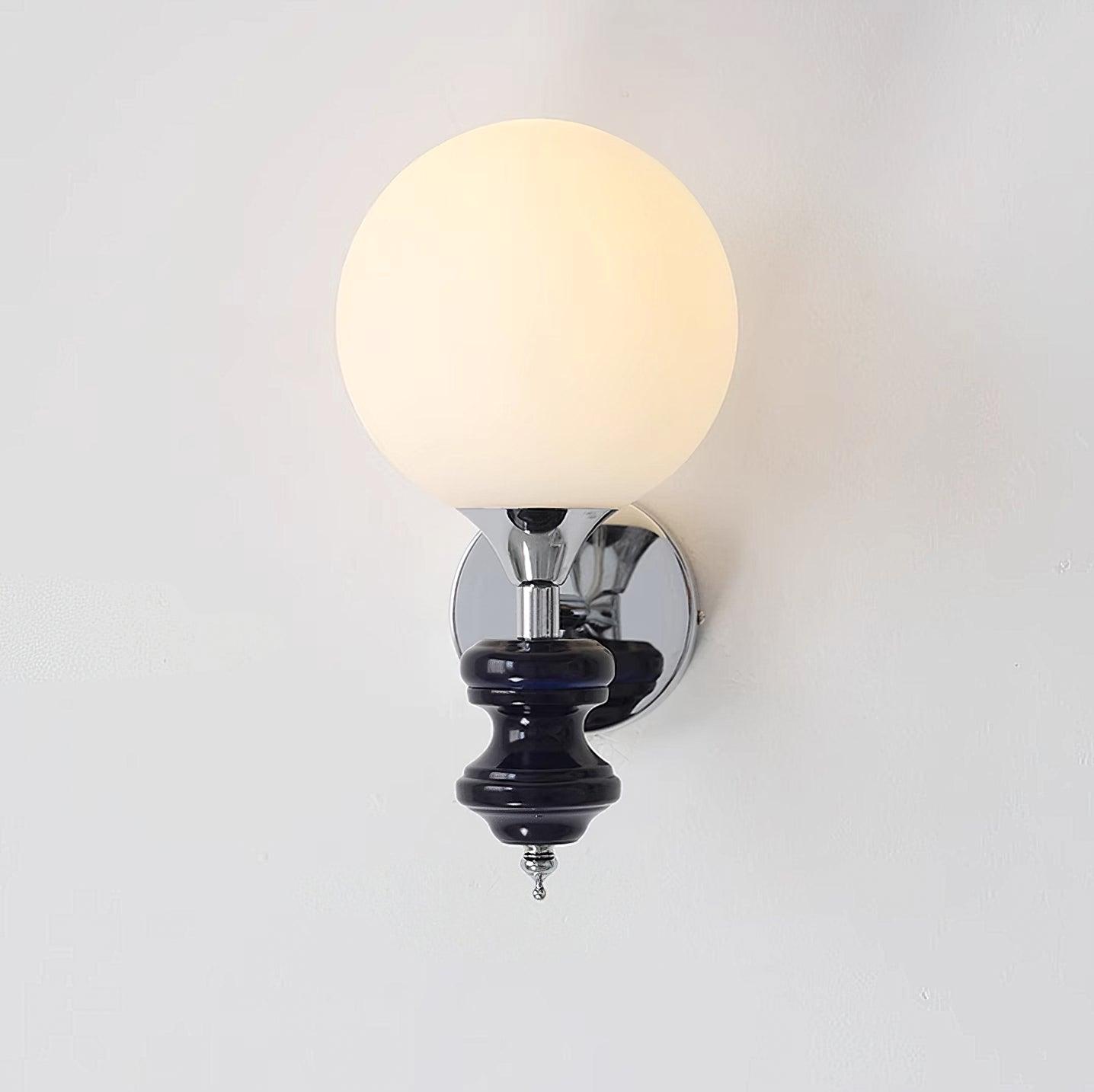 Modern Glass Globe Wall Sconce with Blue and Chrome Metal Frame Set of 2