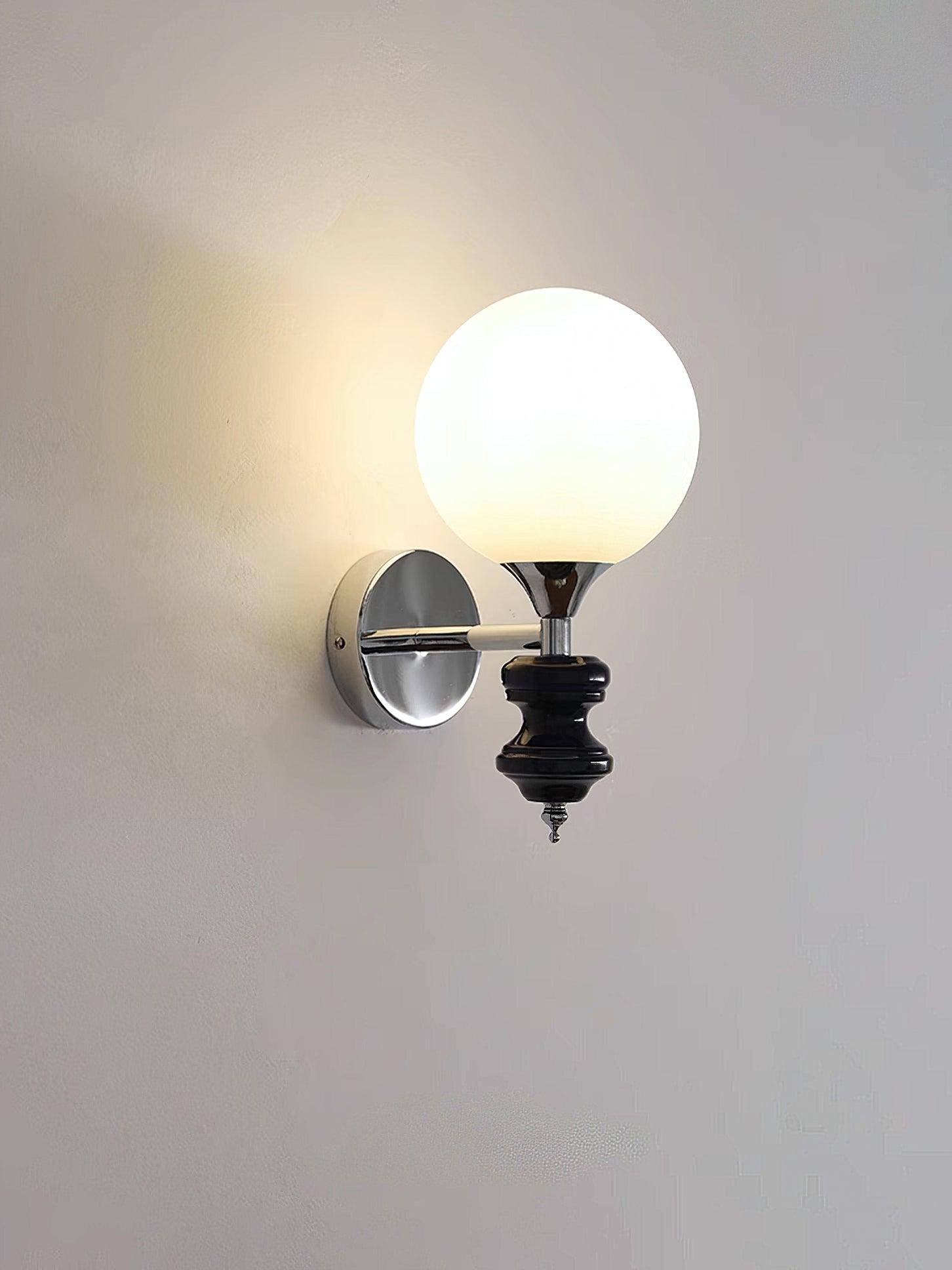 Modern Glass Globe Wall Sconce with Blue and Chrome Metal Frame Set of 2
