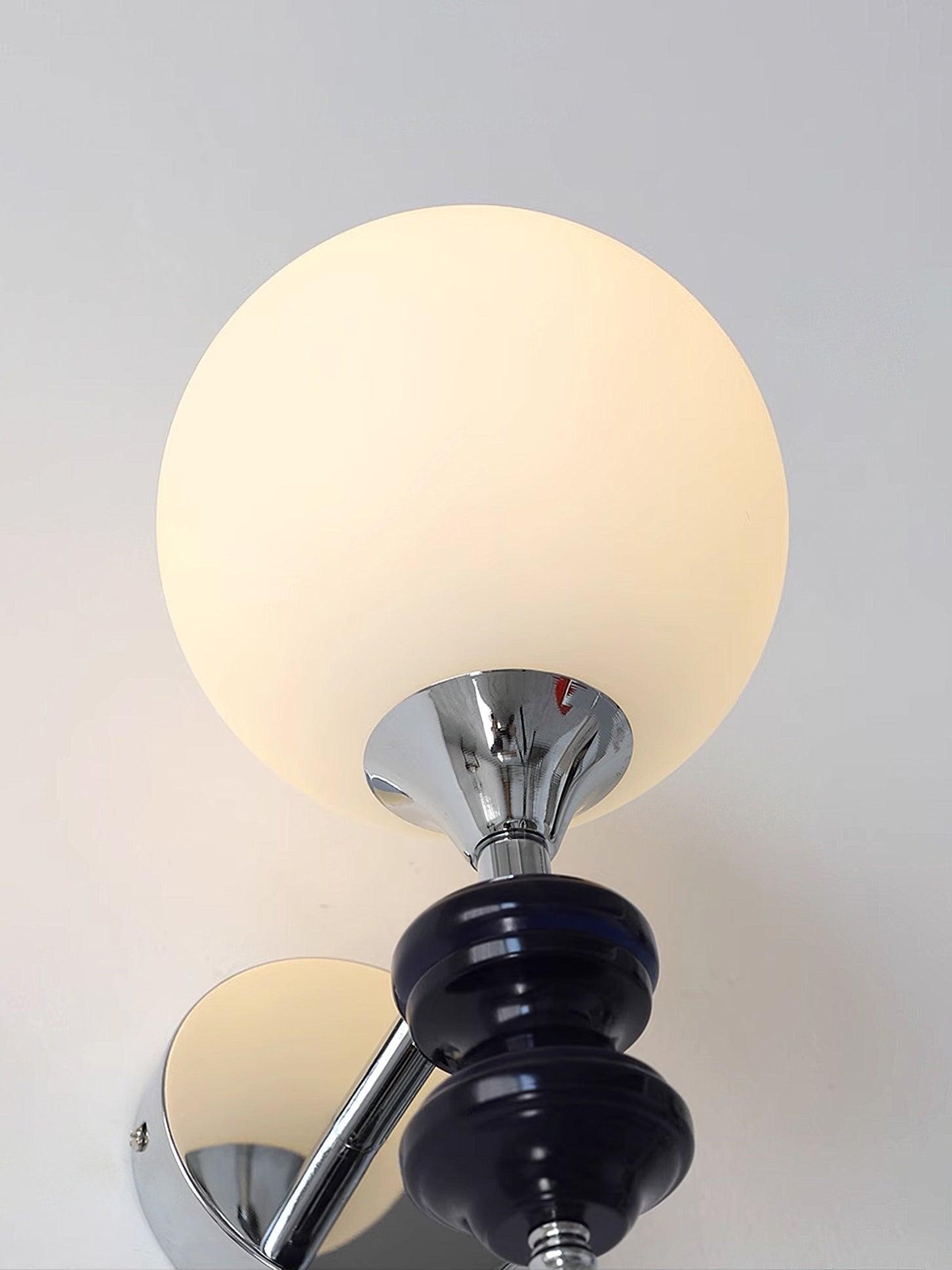 Modern Glass Globe Wall Sconce with Blue and Chrome Metal Frame Set of 2