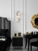 Modern Glass Globe Wall Sconce with Gold Metal Branch and Vertical Hanging Rod
