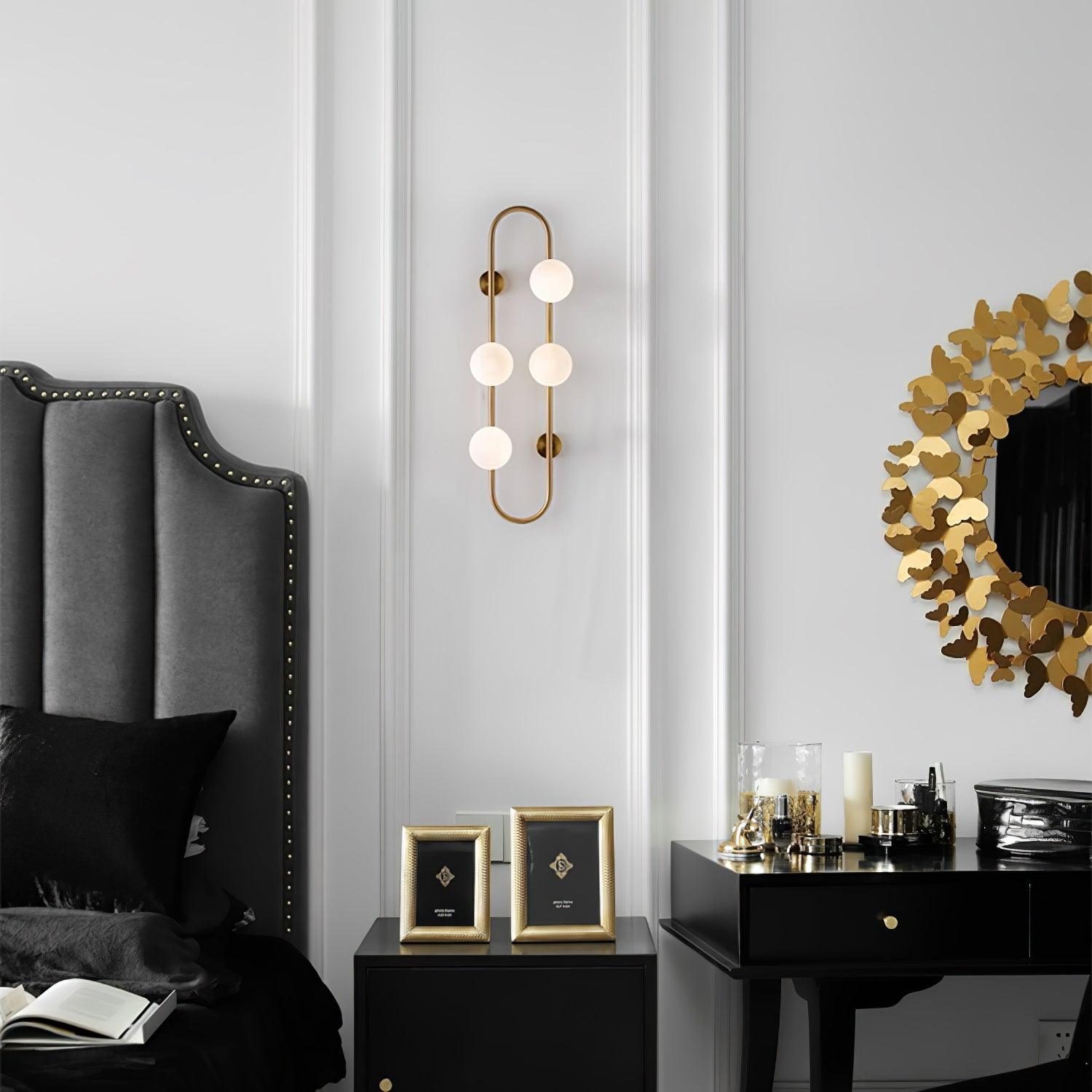 Modern Glass Globe Wall Sconce with Gold Metal Branch and Vertical Hanging Rod