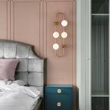 Modern Glass Globe Wall Sconce with Gold Metal Branch and Vertical Hanging Rod