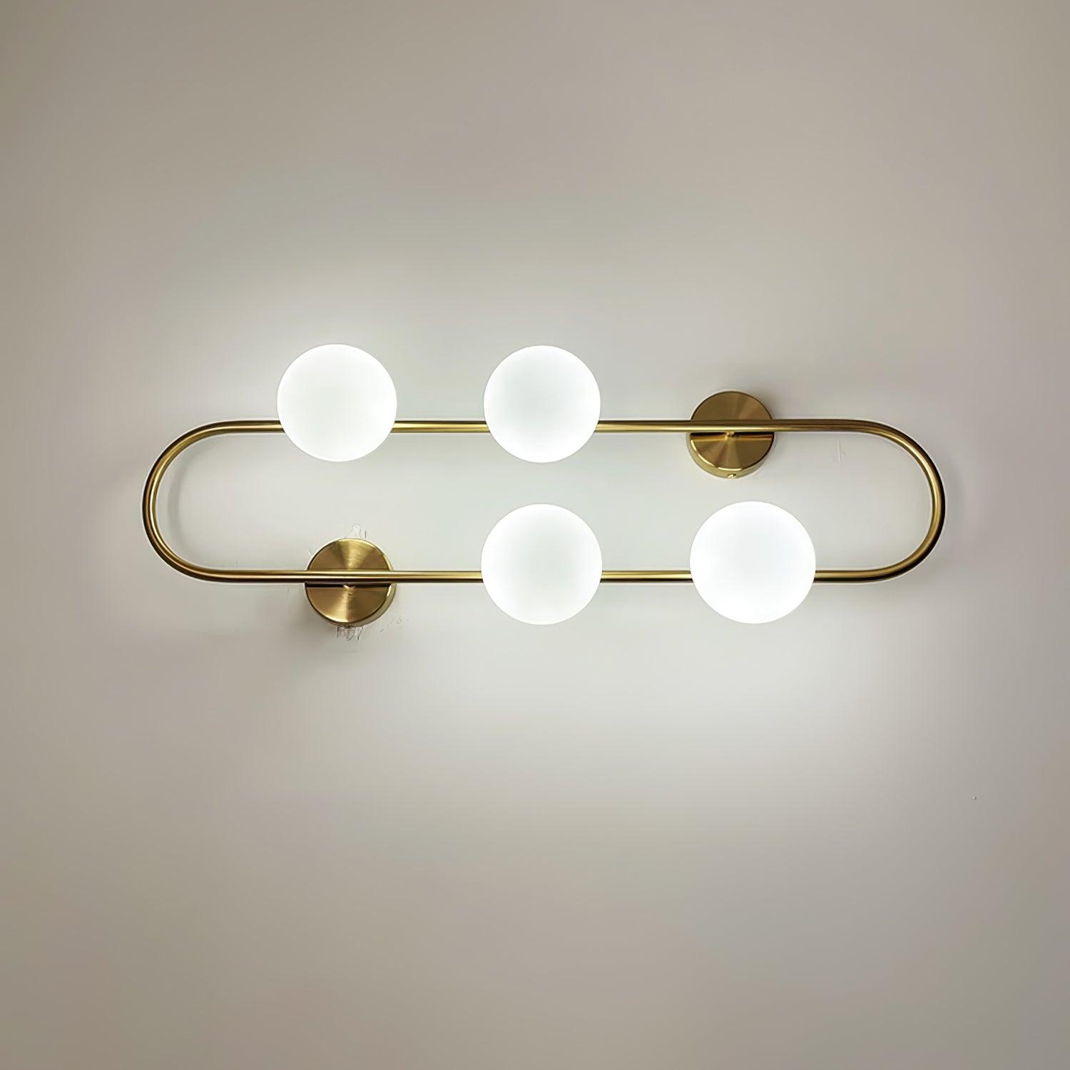 Modern Glass Globe Wall Sconce with Gold Metal Branch and Vertical Hanging Rod
