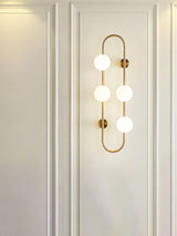 Modern Glass Globe Wall Sconce with Gold Metal Branch and Vertical Hanging Rod