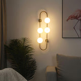 Modern Glass Globe Wall Sconce with Gold Metal Branch and Vertical Hanging Rod