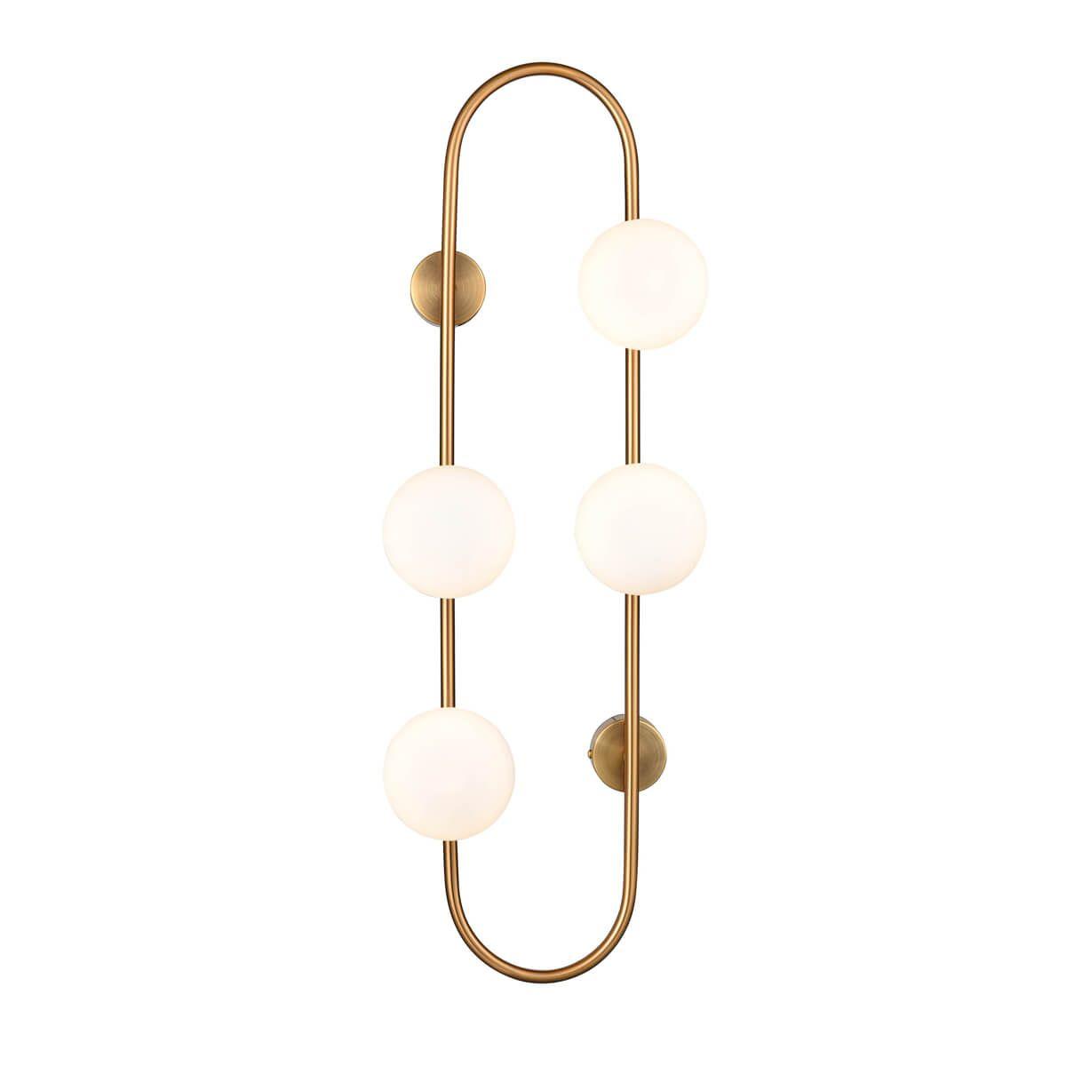 Modern Glass Globe Wall Sconce with Gold Metal Branch and Vertical Hanging Rod