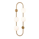 Modern Glass Globe Wall Sconce with Gold Metal Branch and Vertical Hanging Rod