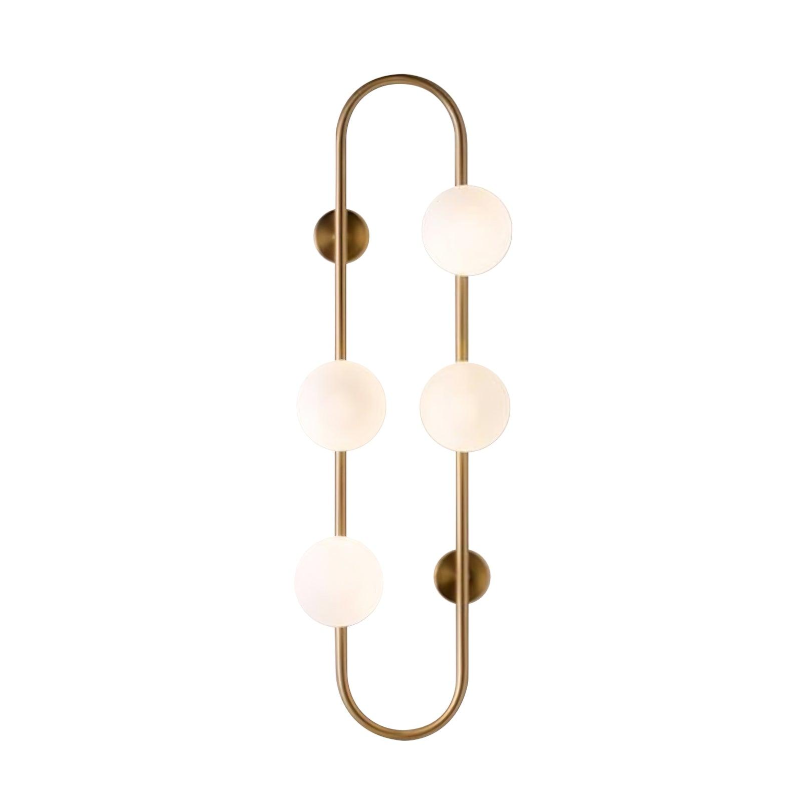 Modern Glass Globe Wall Sconce with Gold Metal Branch and Vertical Hanging Rod