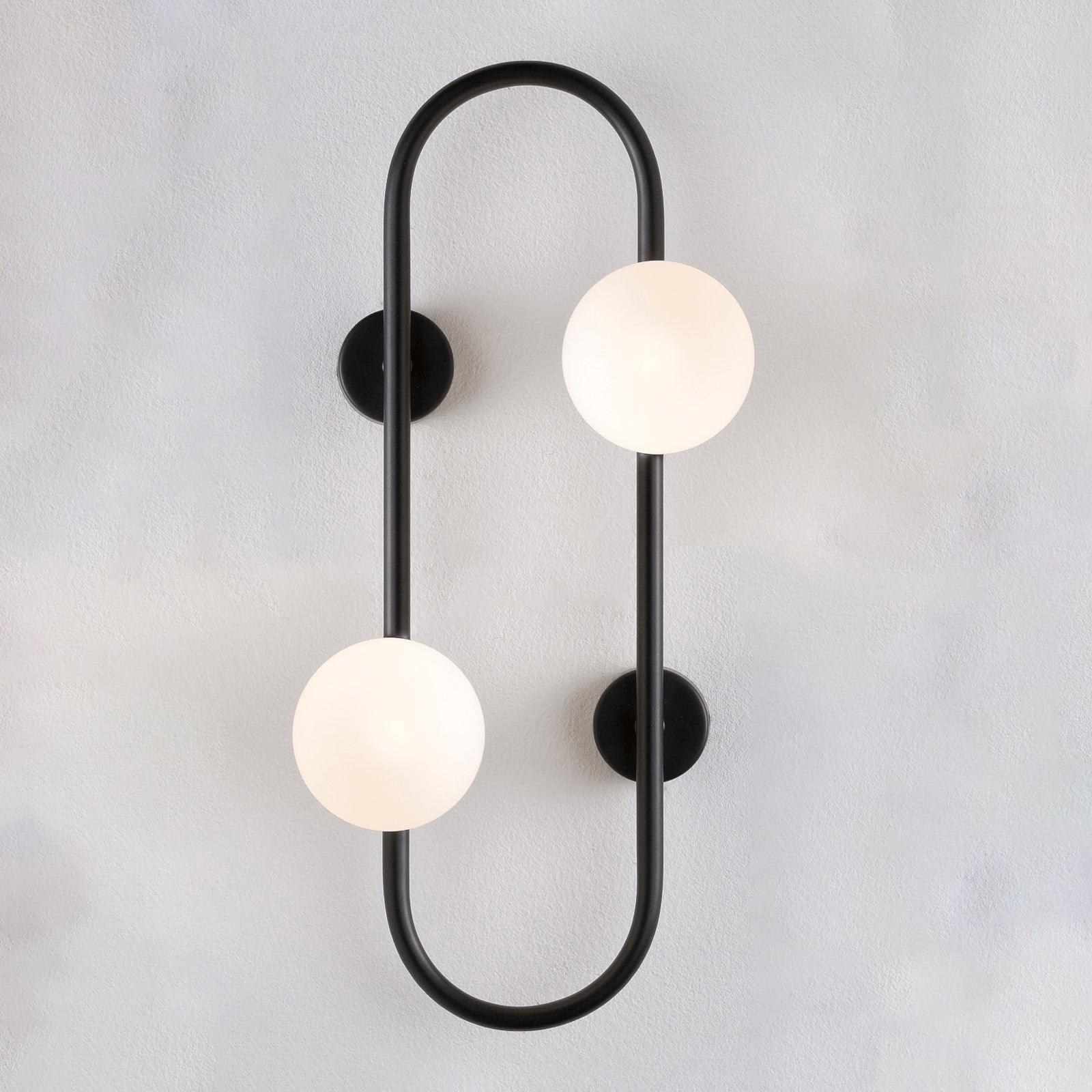 Modern Glass Globe Wall Sconce with Gold Metal Branch and Vertical Hanging Rod
