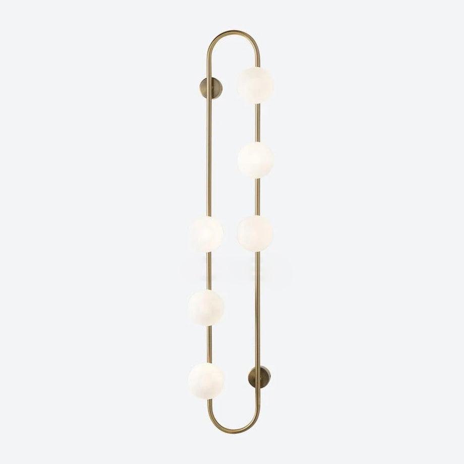 Modern Glass Globe Wall Sconce with Gold Metal Branch and Vertical Hanging Rod
