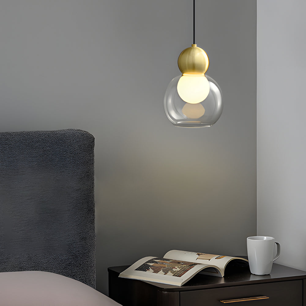 Modern Glass Gourd Pendant Light Luxury Copper Hanging Lamp with 3 Step Dimming
