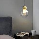 Modern Glass Gourd Pendant Light Luxury Copper Hanging Lamp with 3 Step Dimming