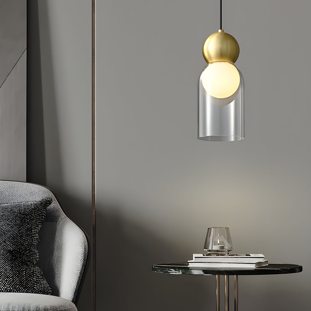 Modern Glass Gourd Pendant Light Luxury Copper Hanging Lamp with 3 Step Dimming