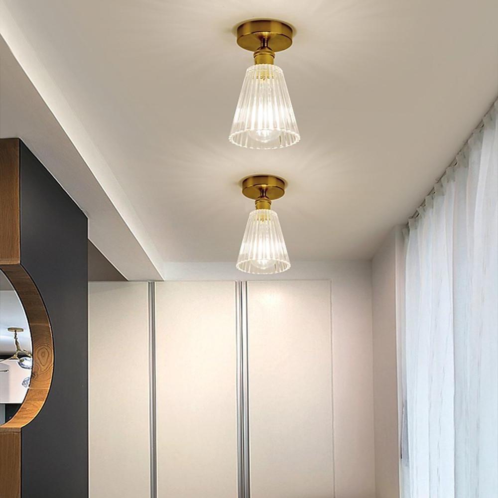 Modern Glass Lantern Pendant Light Industrial Copper Hanging Fixture for Hallway and Bedroom