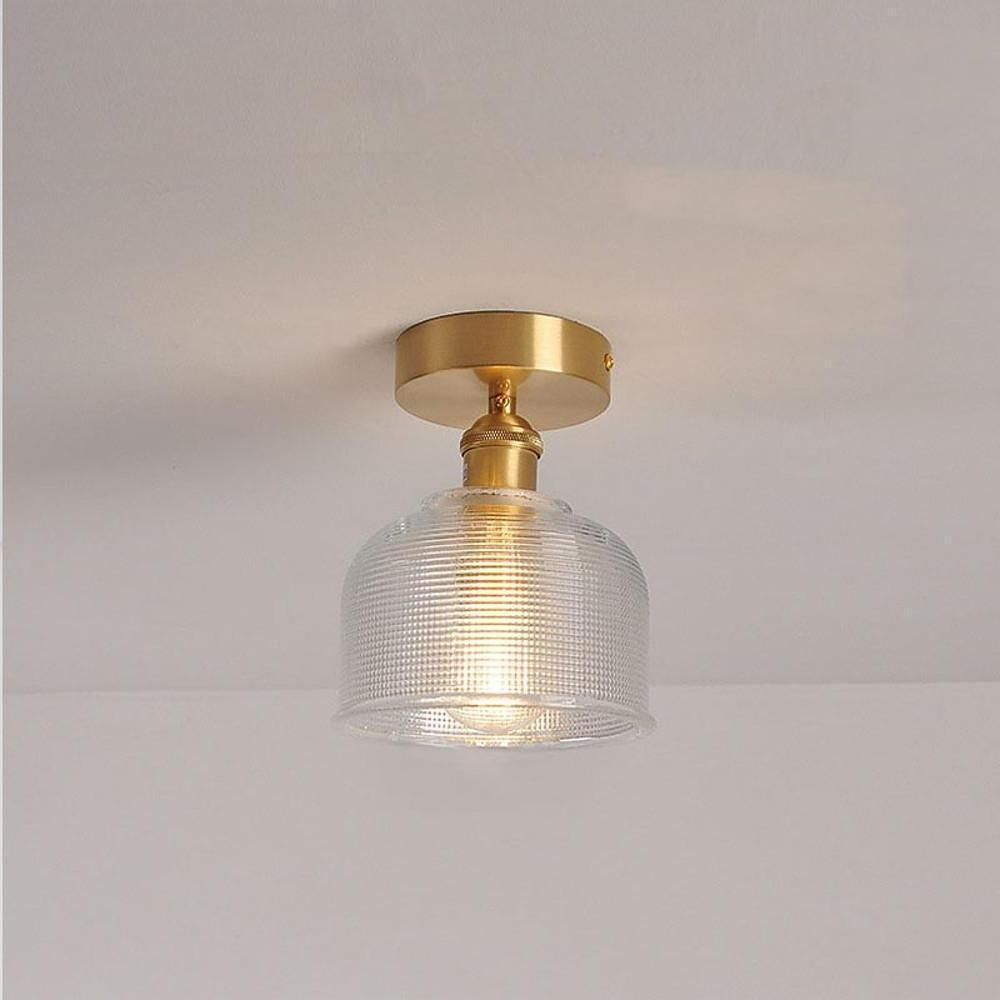Modern Glass Lantern Pendant Light Industrial Copper Hanging Fixture for Hallway and Bedroom