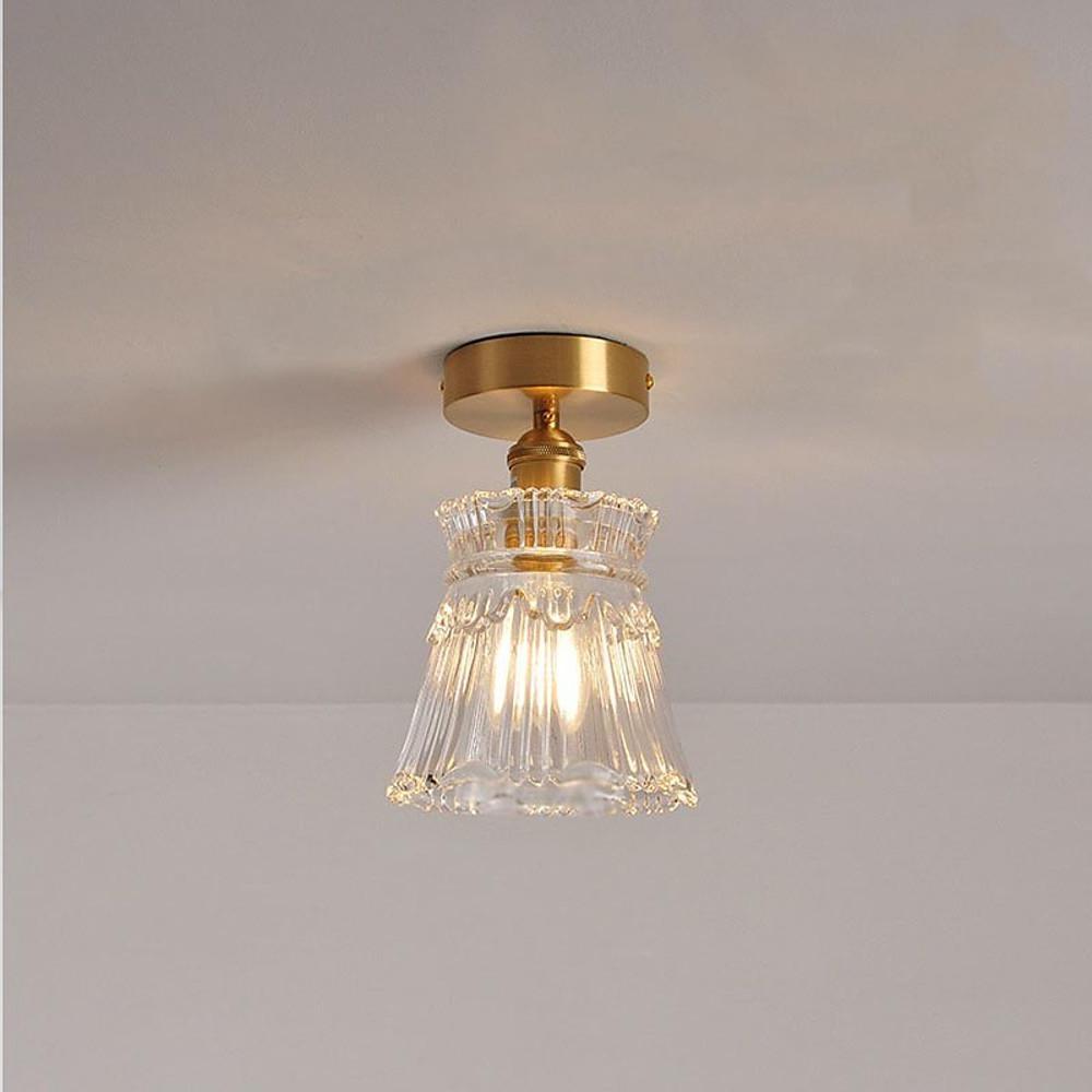 Modern Glass Lantern Pendant Light Industrial Copper Hanging Fixture for Hallway and Bedroom