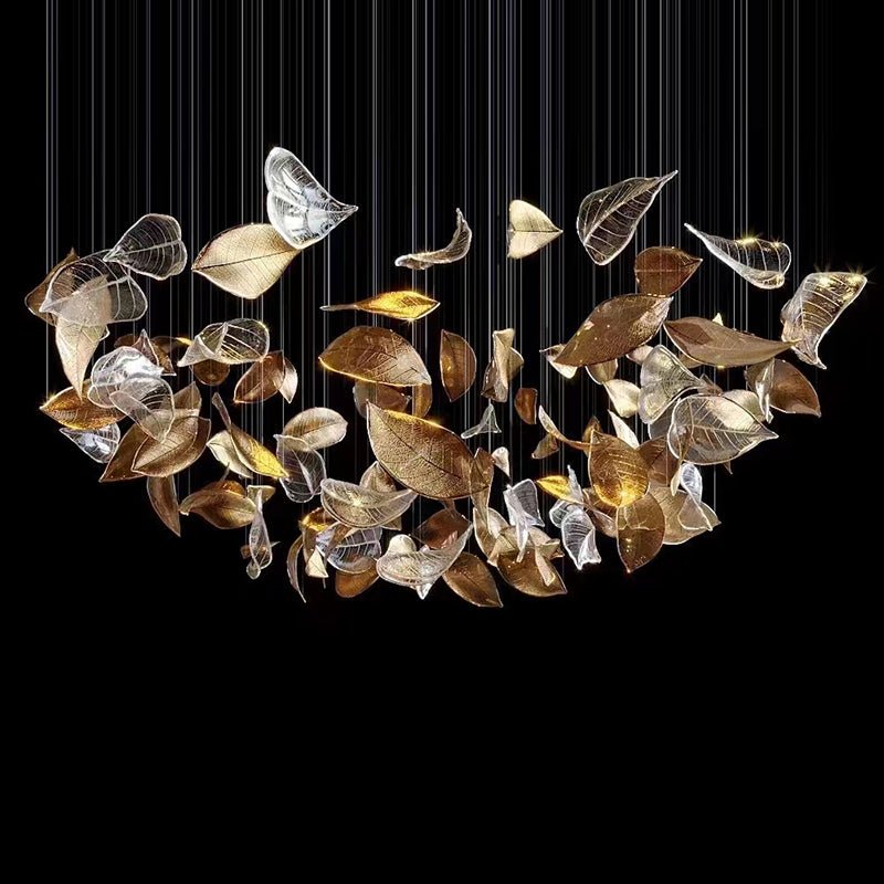 Modern Glass Leaf Crown Chandelier Luxury Gold LED Hanging Pendant Light