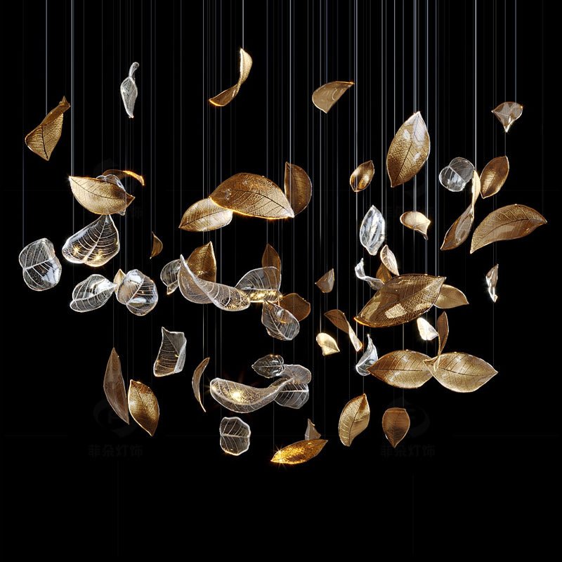 Modern Glass Leaf Crown Chandelier Luxury Gold LED Hanging Pendant Light