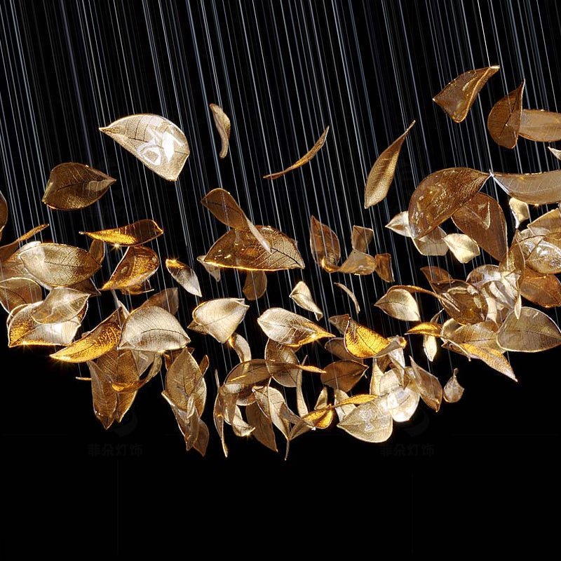 Modern Glass Leaf Crown Chandelier Luxury Gold LED Hanging Pendant Light