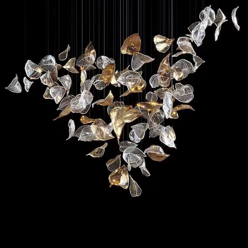 Modern Glass Leaf Crown Chandelier Luxury Gold LED Hanging Pendant Light