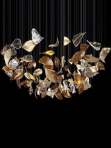Modern Glass Leaf Crown Chandelier Luxury Gold LED Hanging Pendant Light