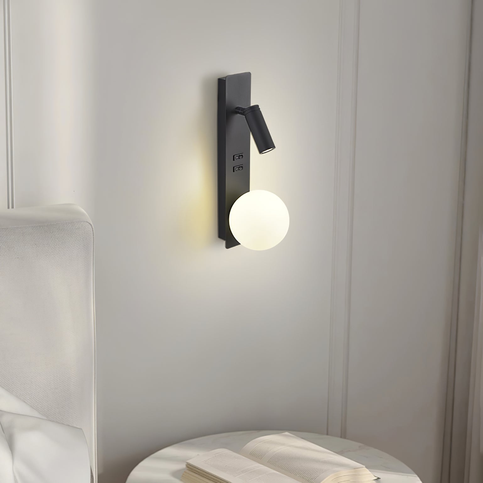 Modern Glass LED Wall Sconce with Reading Light for Bedside and Living Rooms