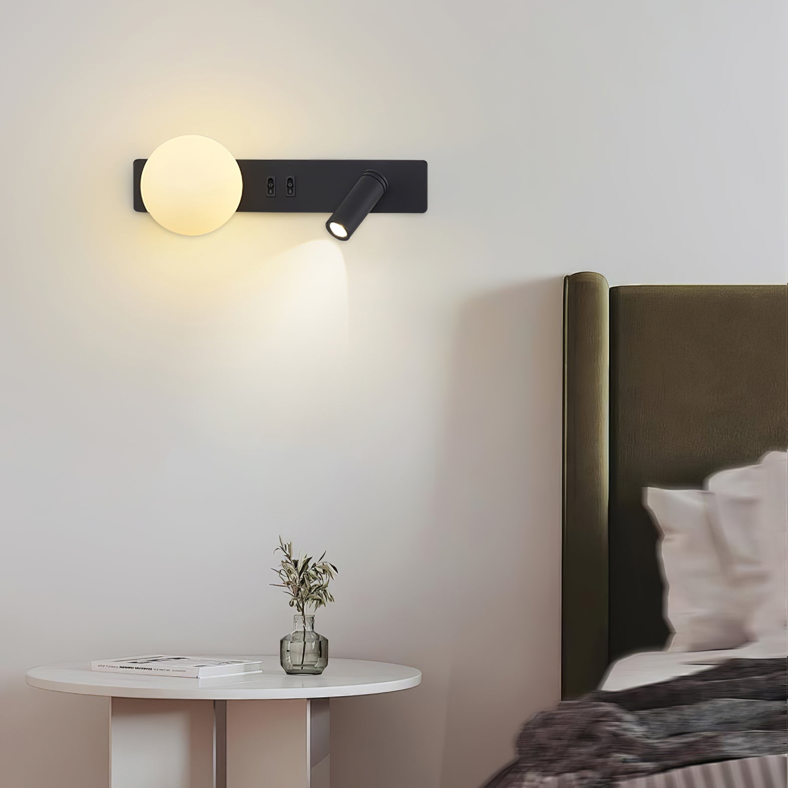 Modern Glass LED Wall Sconce with Reading Light for Bedside and Living Rooms
