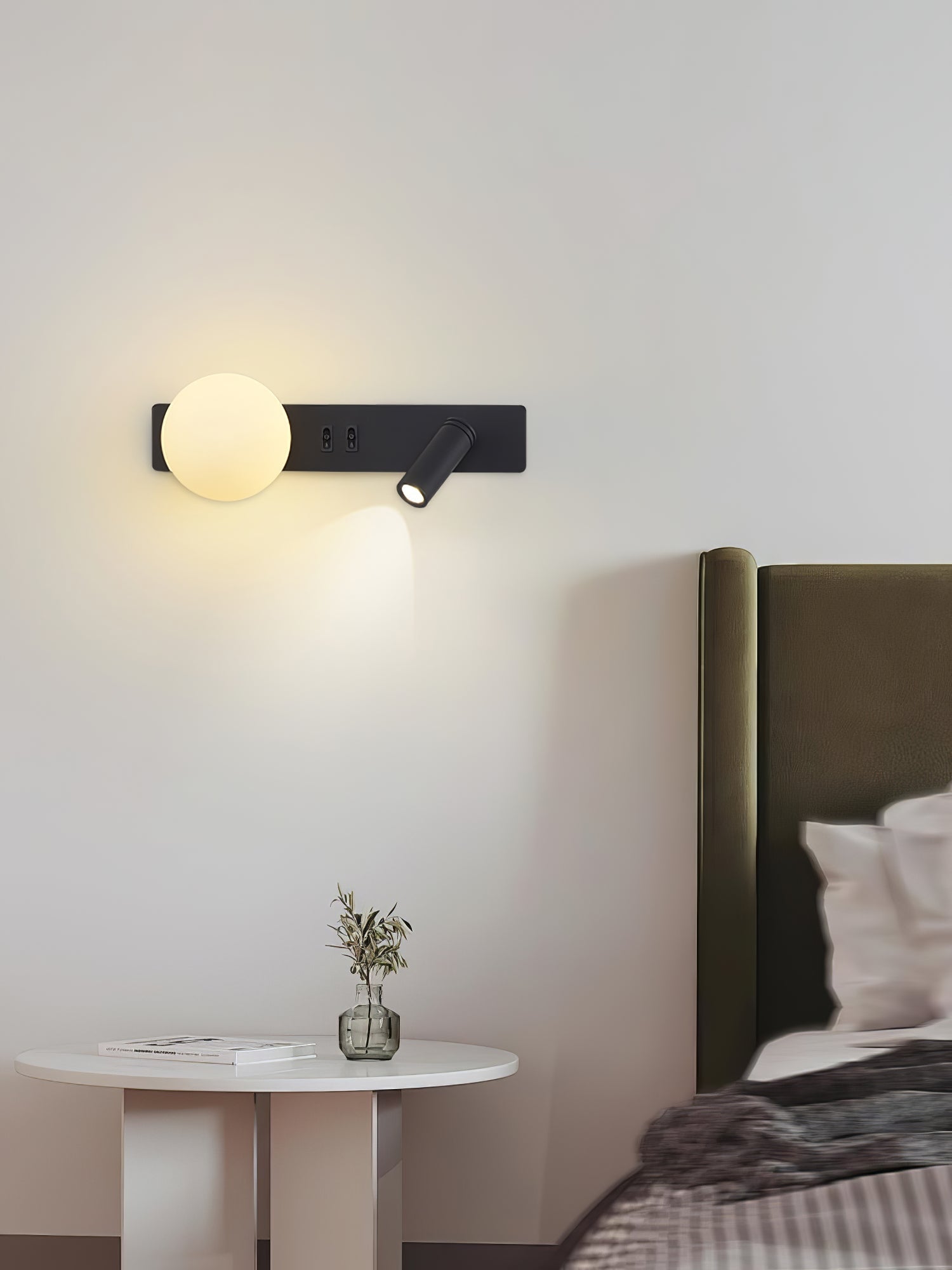 Modern Glass LED Wall Sconce with Reading Light for Bedside and Living Rooms