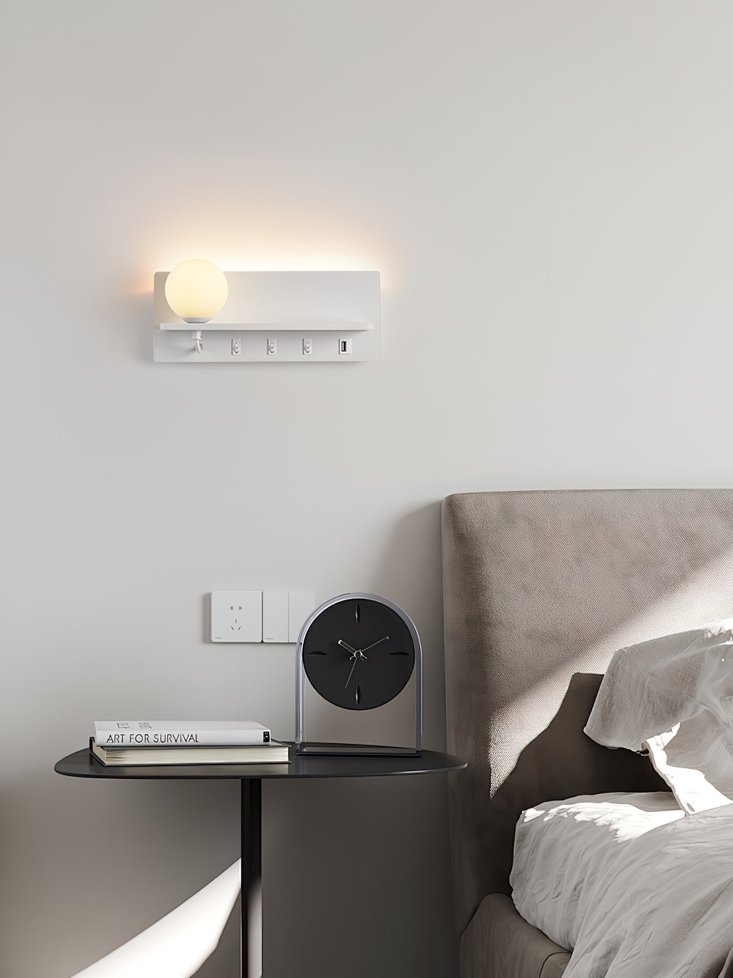 Modern Glass LED Wall Sconce with Reading Light for Bedside and Living Rooms