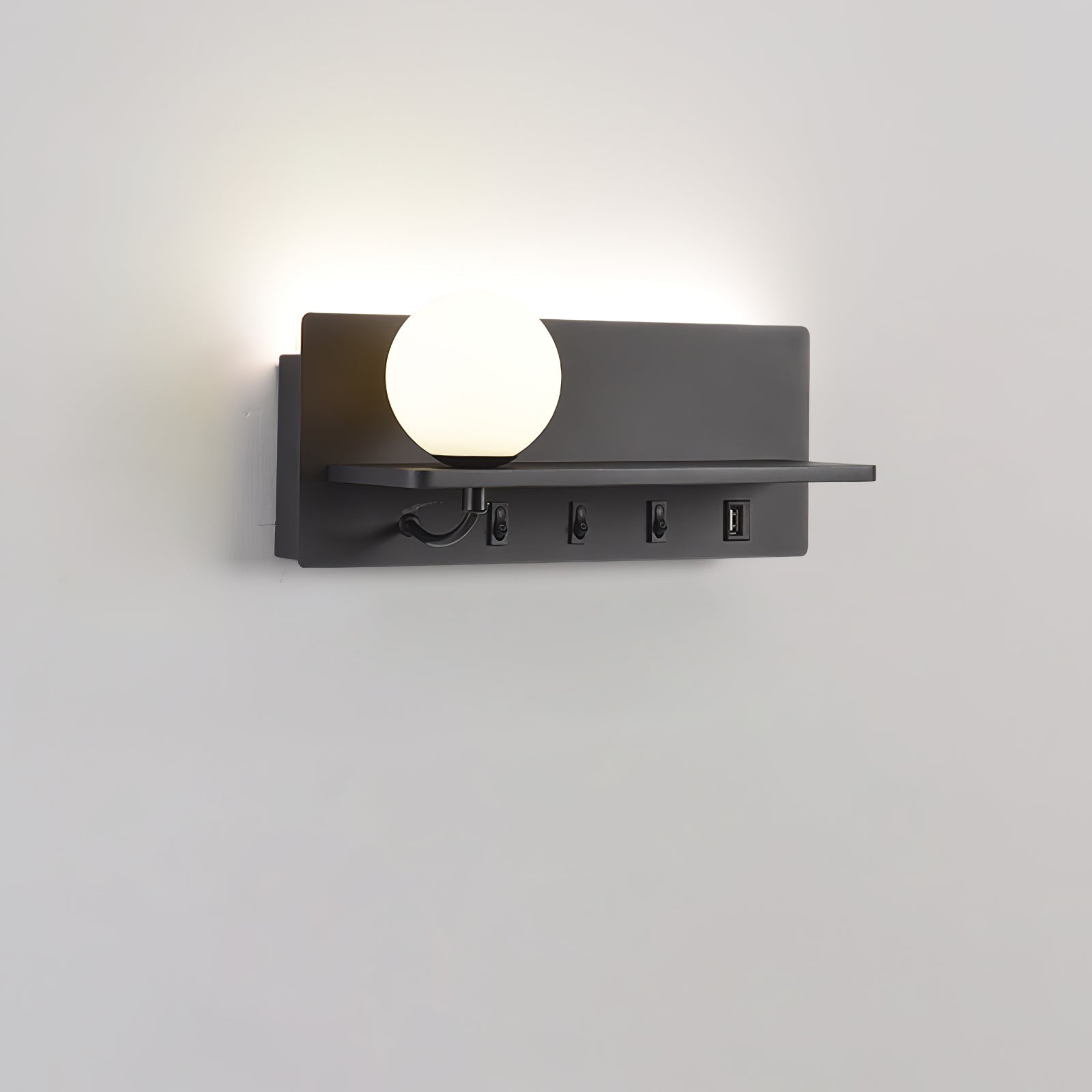 Modern Glass LED Wall Sconce with Reading Light for Bedside and Living Rooms