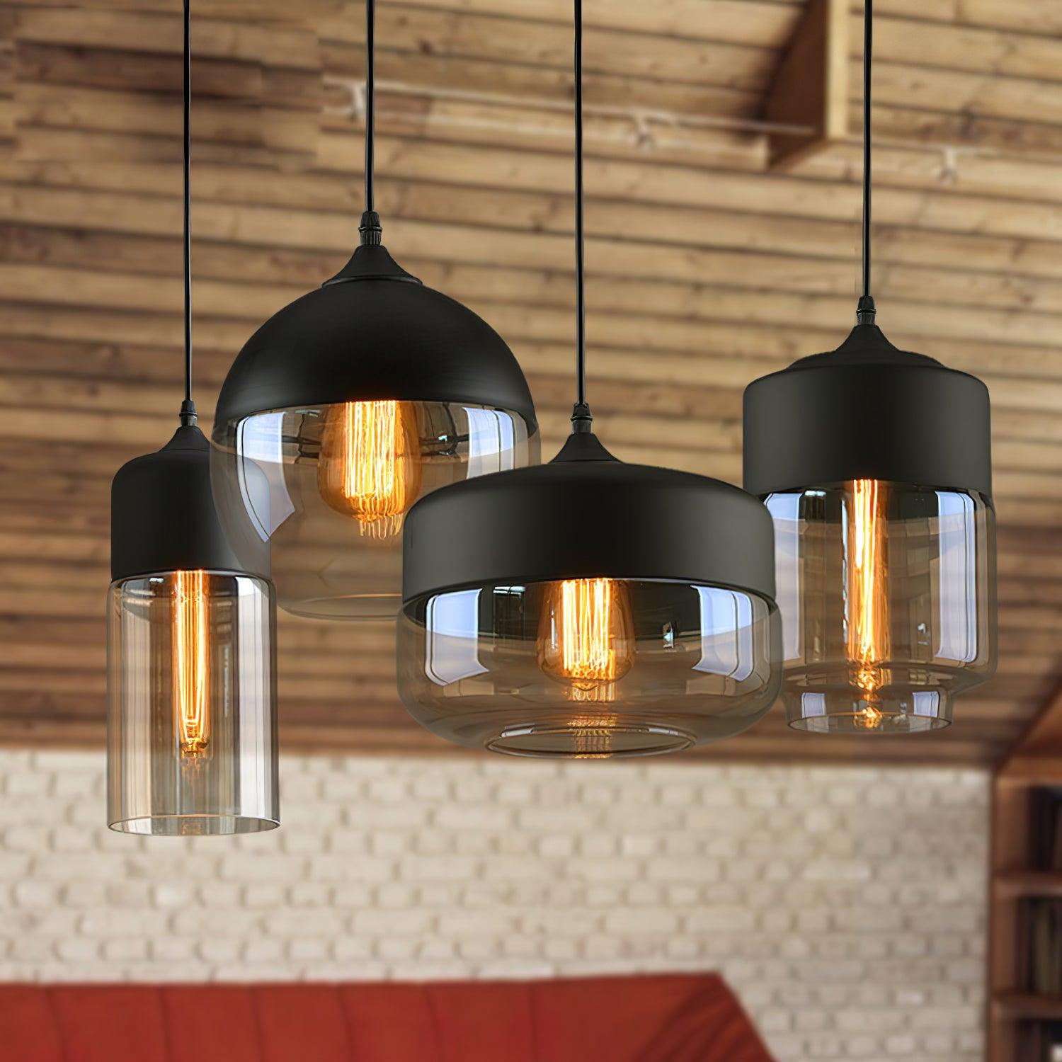 Modern Glass Quartet Pendant Light Fixture with Metal Finish