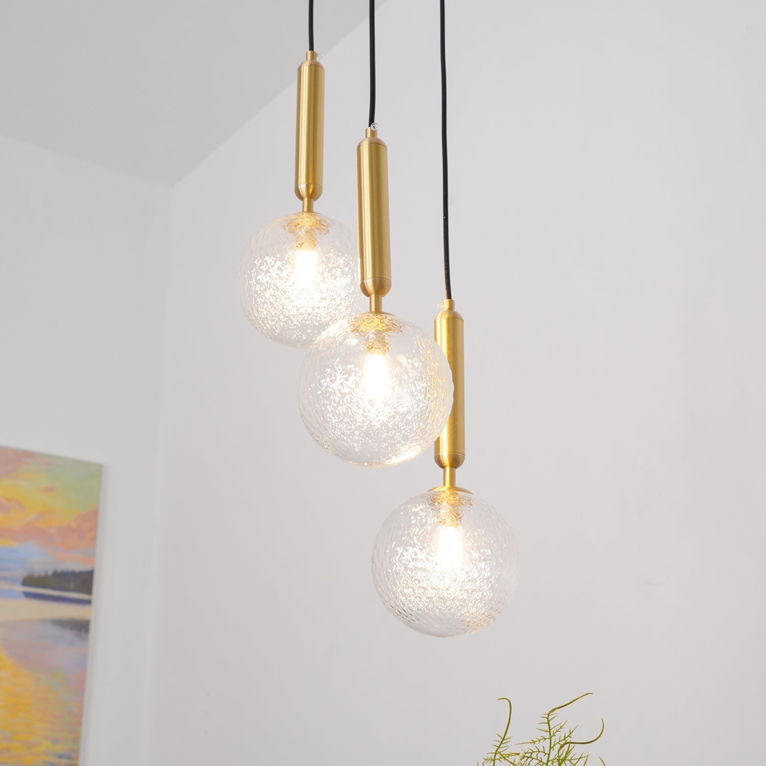 Modern Glass Sphere Pendant Light Nordic Mouth Blown Hanging Lamp for Dining Room and Kitchen