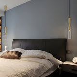 Modern Glass Tube Copper Pendant Light with 3 Color Dimming LED for Living Room