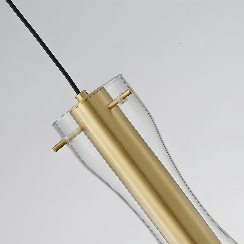 Modern Glass Tube Copper Pendant Light with 3 Color Dimming LED for Living Room