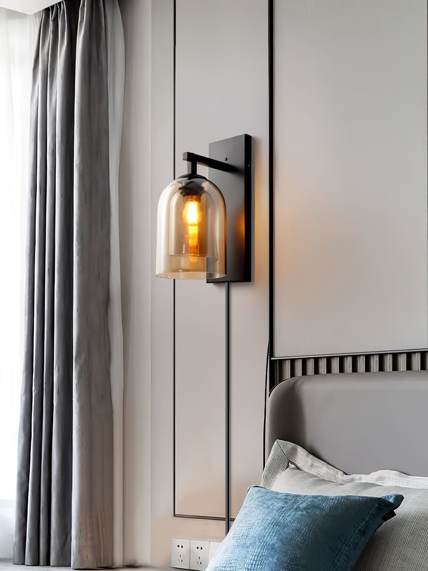 Modern Glass Tubular Plug In Wall Sconce Lighting with Cylinder Shade