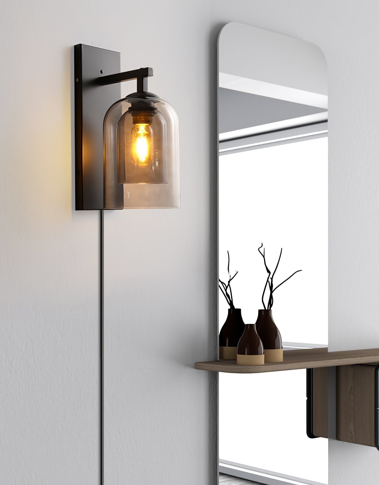 Modern Glass Tubular Plug In Wall Sconce Lighting with Cylinder Shade