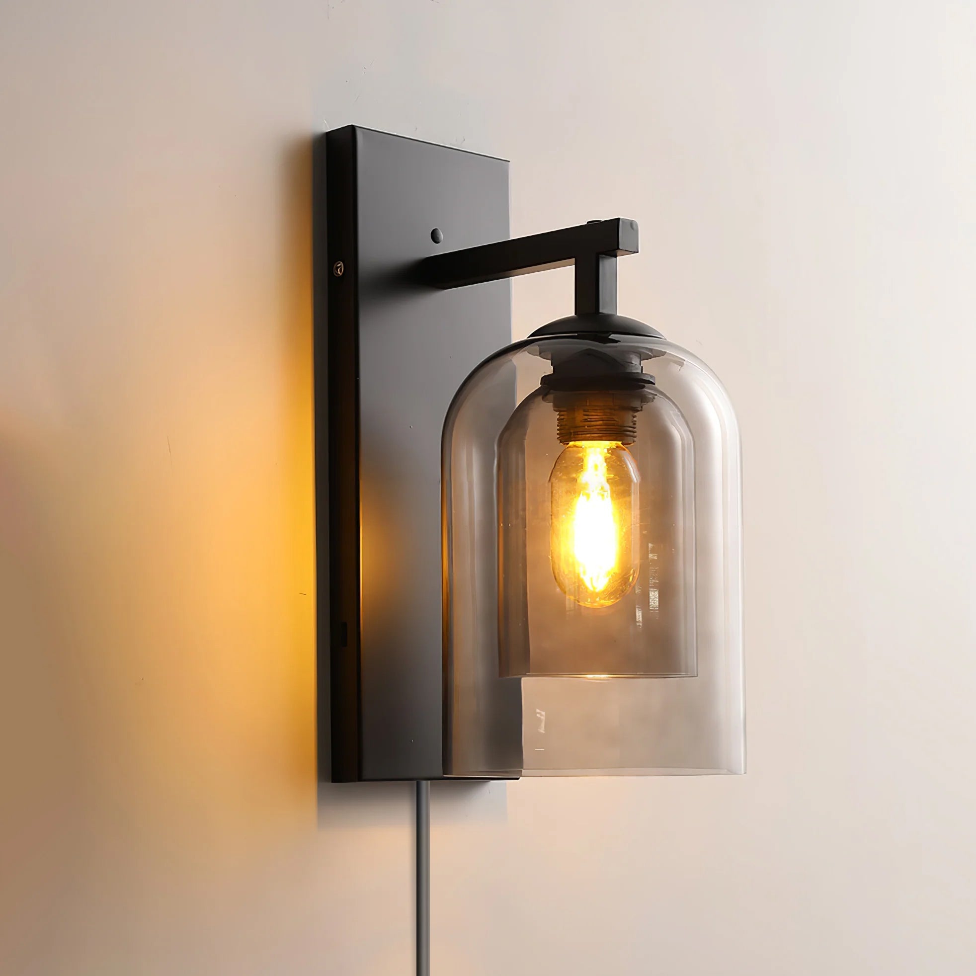 Modern Glass Tubular Plug In Wall Sconce Lighting with Cylinder Shade