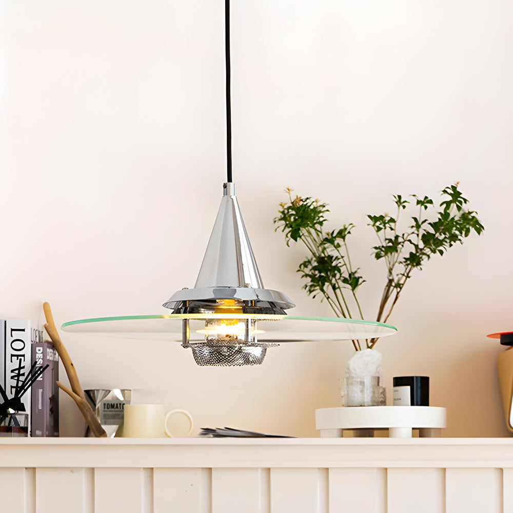 Modern Glass UFO Pendant Light with 3 Color Dimming for Dining Room Kitchen Island