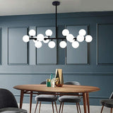Modern Gold 16 Light Linear Kitchen Island Chandelier with Milky White Glass Globes