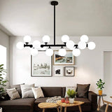 Modern Gold 16 Light Linear Kitchen Island Chandelier with Milky White Glass Globes