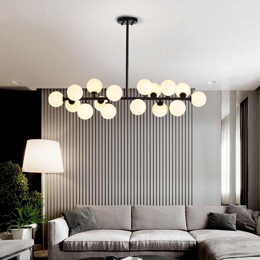 Modern Gold 16 Light Linear Kitchen Island Chandelier with Milky White Glass Globes