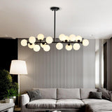 Modern Gold 16 Light Linear Kitchen Island Chandelier with Milky White Glass Globes
