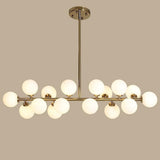 Modern Gold 16 Light Linear Kitchen Island Chandelier with Milky White Glass Globes