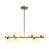 Modern Gold 16 Light Linear Kitchen Island Chandelier with Milky White Glass Globes