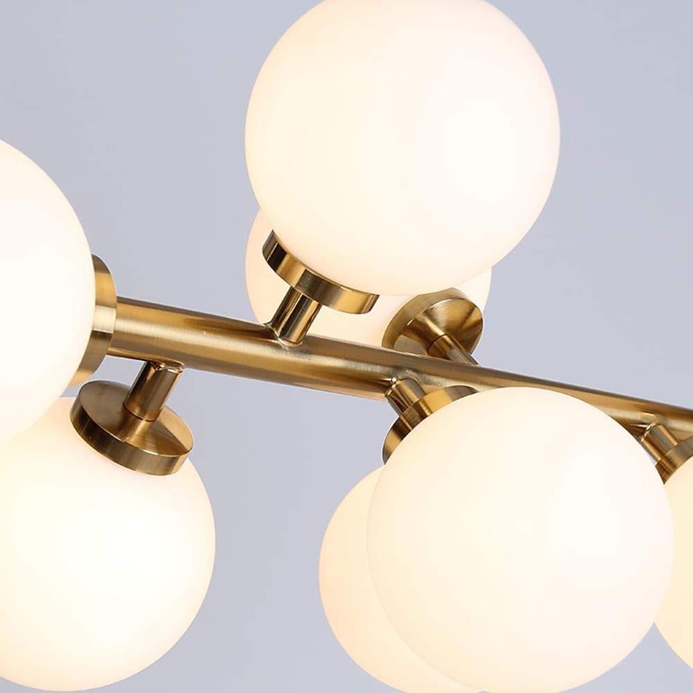 Modern Gold 16 Light Linear Kitchen Island Chandelier with Milky White Glass Globes