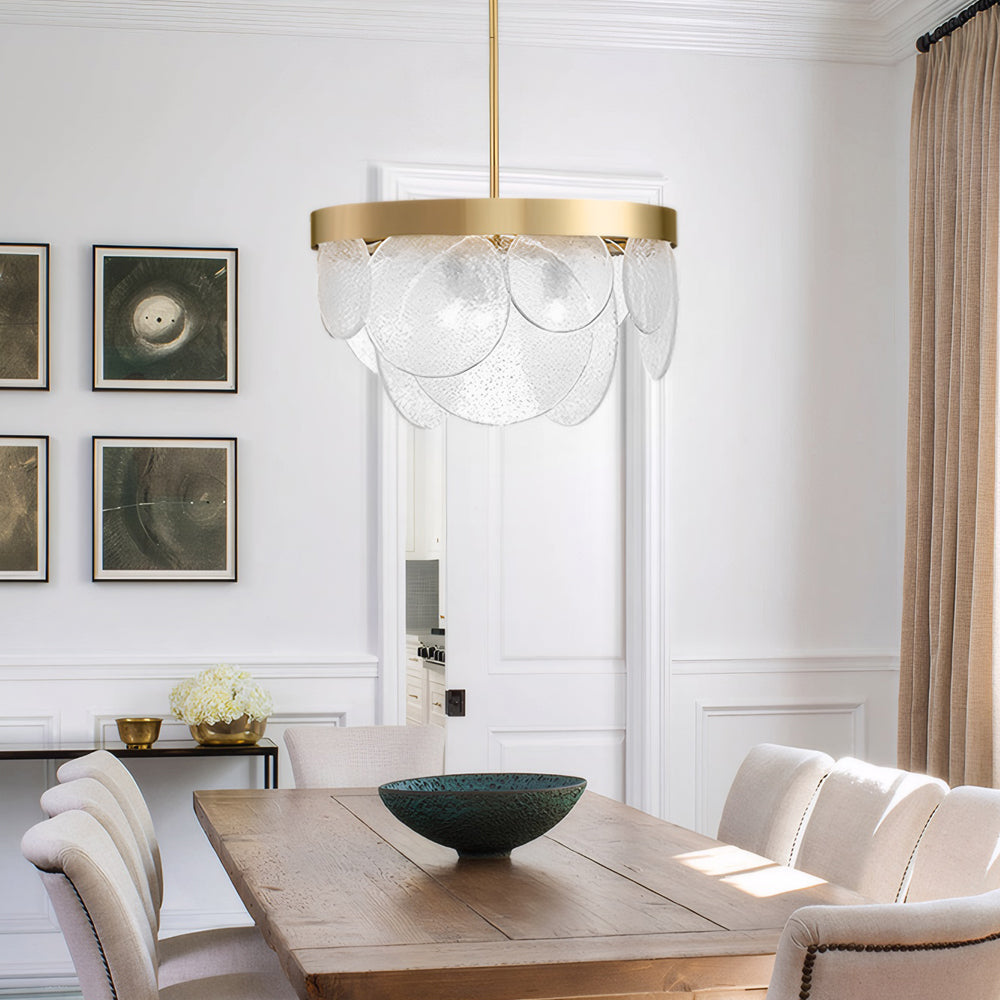 Modern Gold 3 Light Round Chandelier with Clear Bubble Seeded Glass Shades