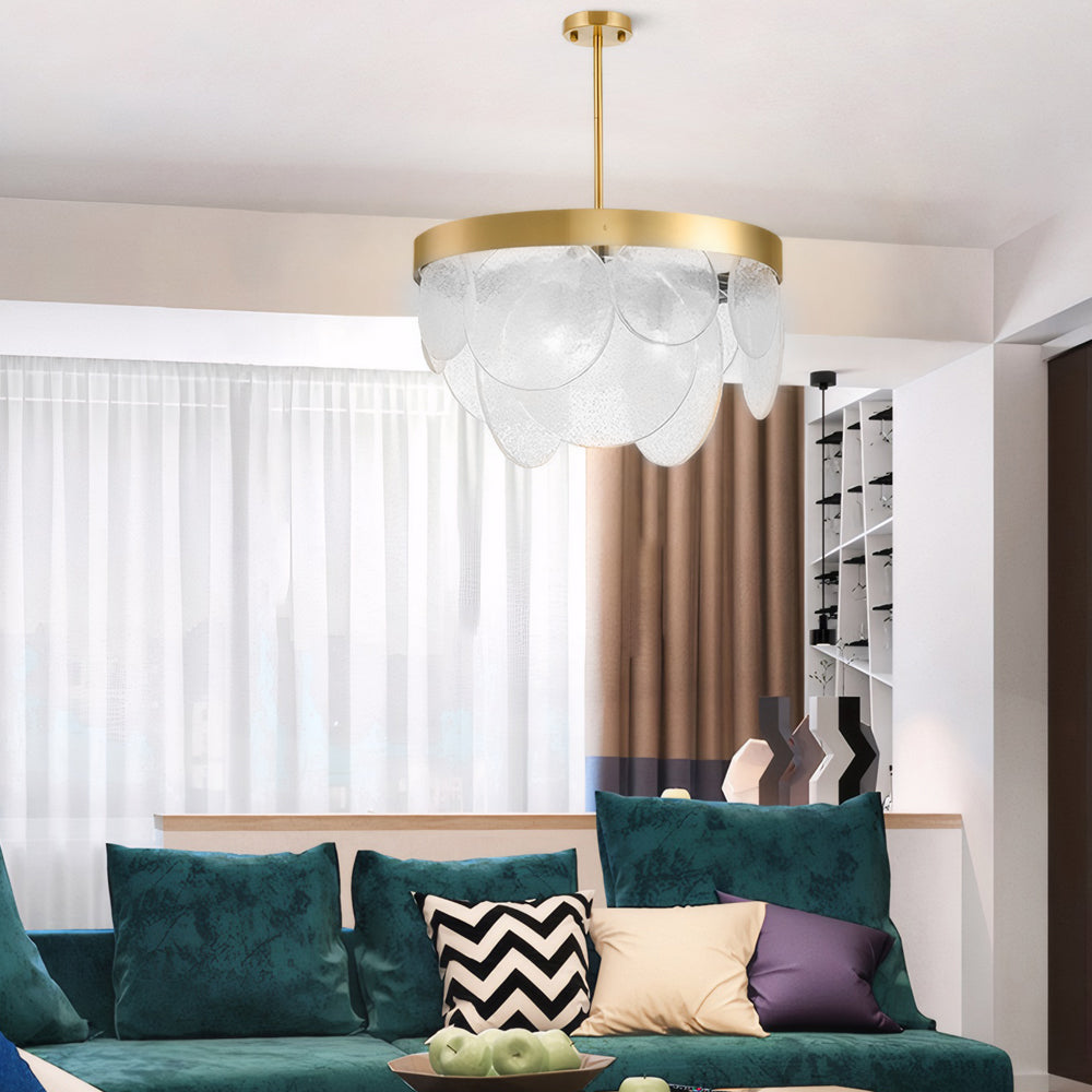 Modern Gold 3 Light Round Chandelier with Clear Bubble Seeded Glass Shades