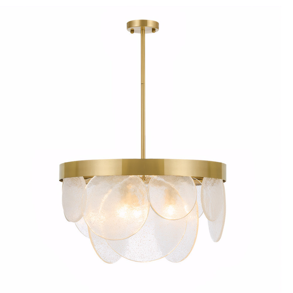 Modern Gold 3 Light Round Chandelier with Clear Bubble Seeded Glass Shades
